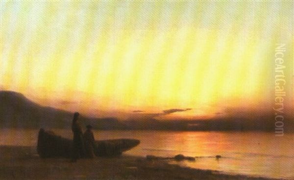Abendliche Strandlandschaft Mit Zwei Kindern - view 1