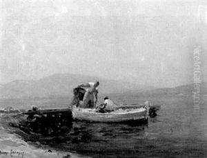 Zwei Fischer In Ihrem Boot Am Seeufer by Georges Ricard-Cordingley