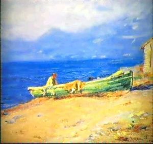 Barque De Peche Sur Le Rivage Mediterraneen by Georges Ricard-Cordingley