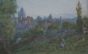 A Girl With Rabbits In A Field Near A Village by William Henry James Boot