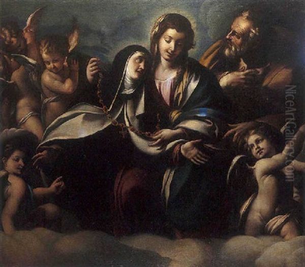 La Vierge, Saint Joseph, Sainte Claire, Entoures D'anges - view 1
