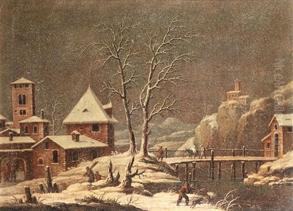 A Winter Landscape With Figures Collecting Firewood Before A Village - view 1