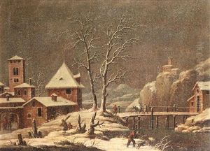 A Winter Landscape With Figures Collecting Firewood Before A Village