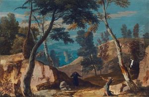 Mountainous Landscape With Two Monks And A Hermit