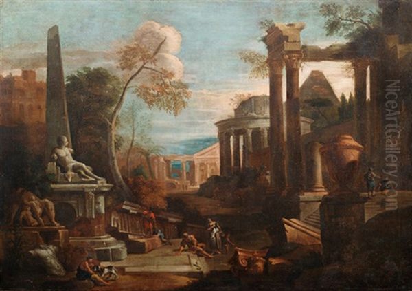 Architekturcapriccio Mit Ruinen Und Figuren - view 1
