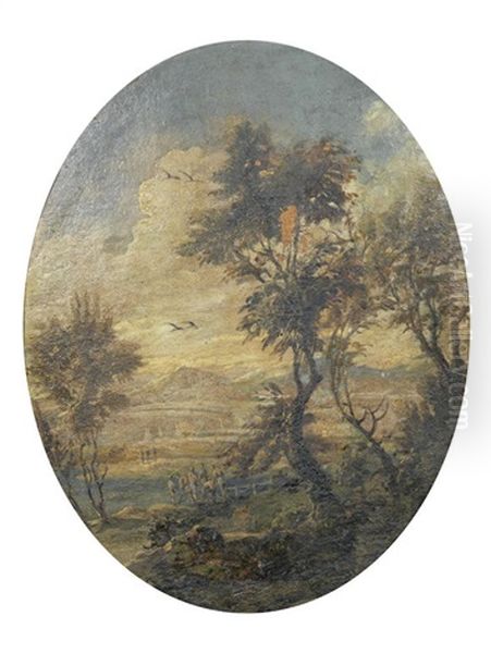 A Wooded River Landscape With Figures On The Shore; And A Wooded Landscape With Travellers On A Country Path (a Pair) - view 1