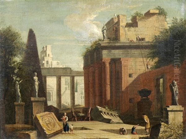 An Architectural Capriccio With Workers Constructing A Palace - view 1