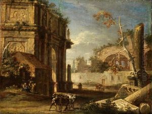 Blick Auf Das Forum Romanum Mit Titusbogen Und Konstantins-basilika by Marco Ricci