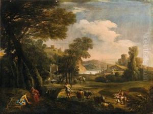 Eine Landschaft Mit Eremiten, Hirten, Vieh Und Einer Wascherin