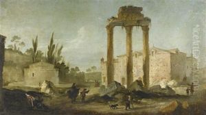 Mediterrane Ruinenlandschaft Mit Dem Tempel Des Castor Und Des Pollux Auf Dem Forum Romanum by Marco Ricci