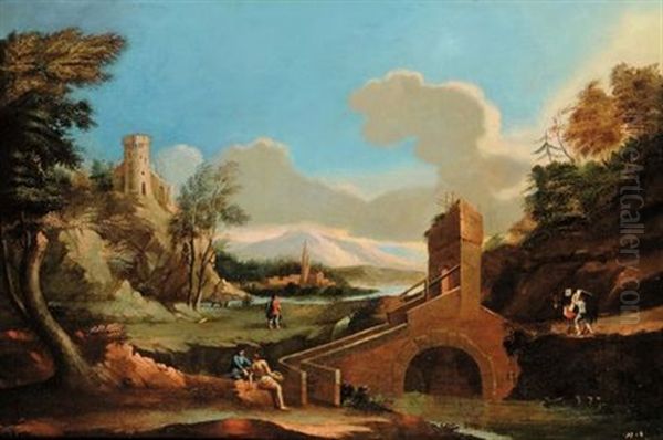Paesaggio Con Figure, Case A Cascate (+ Paesaggio Con Figure, Case A Cascate; Pair) - view 1