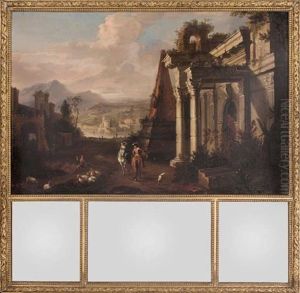 A Classical Landscape With Figures On Horseback And A Shepherd With His Flock By Ruins by Marco Ricci