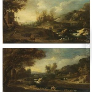 Paesaggi Con Pastori (+ Viandanti Presso Un Fiume; Pair) by Marco Ricci