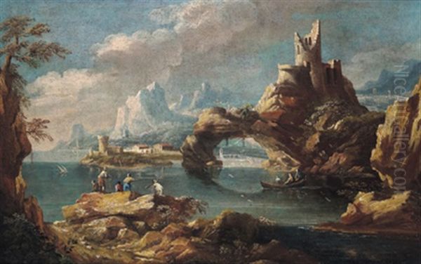 Baia Con Torre E Rovine: Felsenkuste Mit Ruinen Und Anglern - view 1