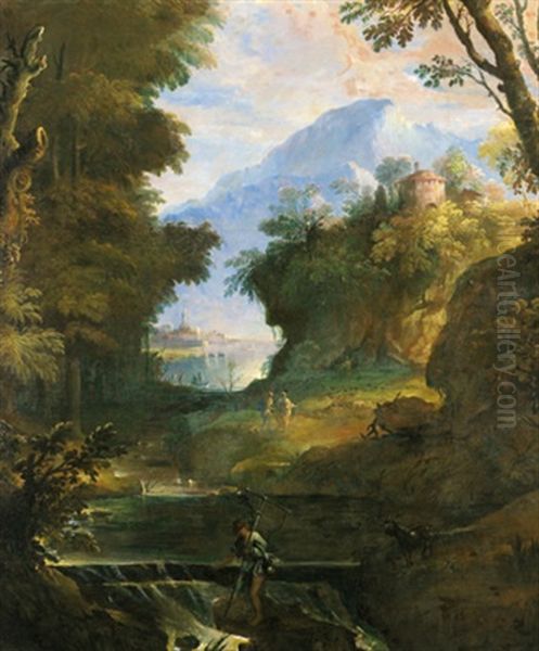 Paesaggio Con Una Torre E Un Pescatore - view 1