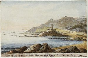 View Of La Rocco And Part Of The Bay Of St. Ouens, Jersey; View Of Arch Hirondelle Tower And Mont Orgueille, Jersey by Lieutenant Colonel William Booth