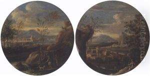 A River Landscape With Peasants On A Track A River Landscape With Peasants On A Track
