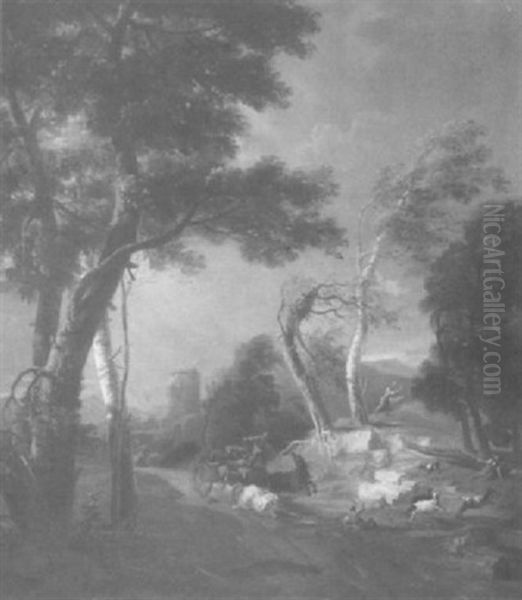 Classical Landscape With Figures Fleeing Before A Storm - view 1