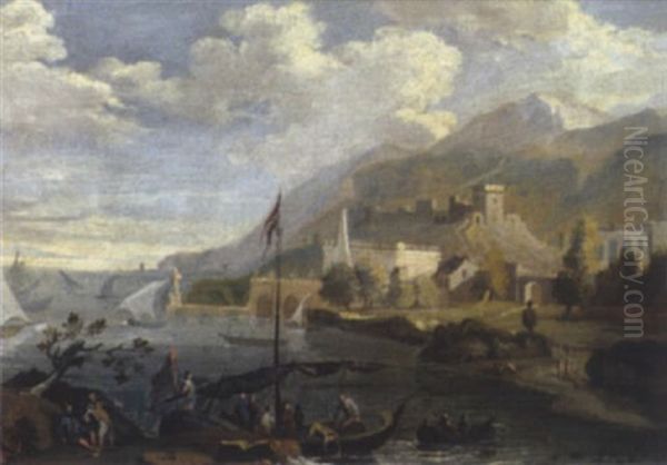 Italienische Fluslandschaft Mit Figuren - view 1