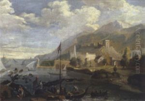 Italienische Fluslandschaft Mit Figuren by Marco Ricci