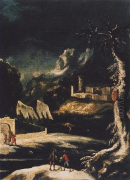 Winterlandschaft Mit Burg Und Figurenstaffage - view 1
