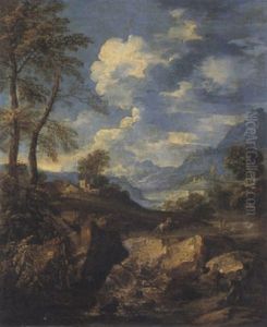 Paesaggio Fluviale Con Viandanti by Marco Ricci