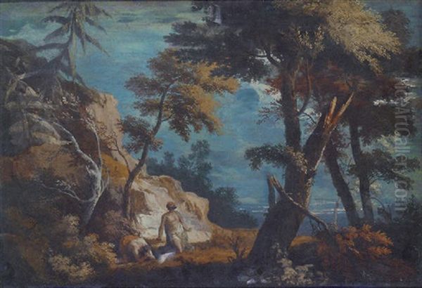A Rocky Wooded Landscape With Two Hermits - view 1