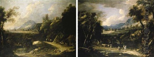 A Mountainous Italianate Landscape With Travellers Playing Boules On A Track - view 1