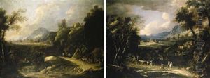 A Mountainous Italianate Landscape With Travellers Playing Boules On A Track A Mountainous Italianate Landscape With Travellers Playing Boules On A Track