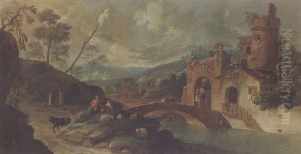 Paesaggio Fluviale Con Ponte E Figure - view 1