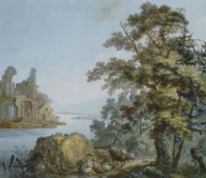 Paesaggio Fluviale Con Rovine E Pastori In Sosta by Marco Ricci