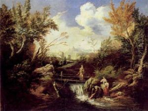 Bewaldete Fluslandschaft Mit Figuren by Marco Ricci