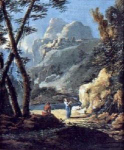 Gebirgslandschaft Mit Einem Flus Und Zwei Figuren Gebirgslandschaft Mit Einem Flus Und Zwei Figuren