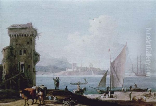 An Extensive View Of A Port With A Tower In The Foreground, A Fort Beyond - view 1