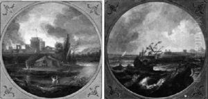 Abendliche Fluslandschaft Mit Einer Stadt by Marco Ricci