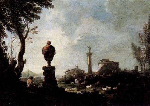 A Pastoral Landscape With Shepherds And Maidens Before A City - view 1
