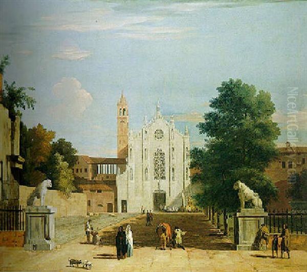 A Procession Before A Gothic Church - view 1