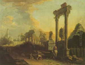 Landsape With Figures At A Fountain Beneath A Ruined Arch, Classical Ruins Beyond Landsape With Figures At A Fountain Beneath A Ruined Arch, Classical Ruins Beyond
