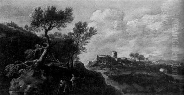 Washerwomen On A River Bank In An Italianate Landscape - view 1