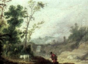 Wooded River Landscape With Travellers by Marco Ricci