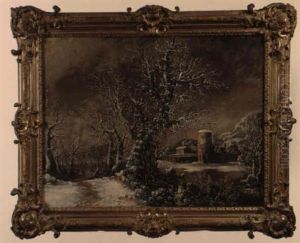 Paysage De Neige Avec Un Chemin Borde D'arbres Paysage De Neige Avec Un Chemin Borde D'arbres