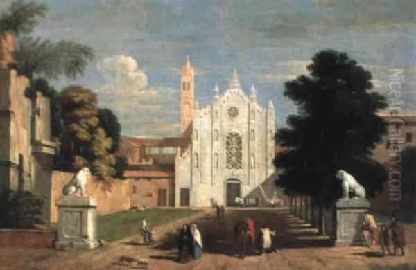 Prozession Vor Einer Gotischen Kirche - view 1