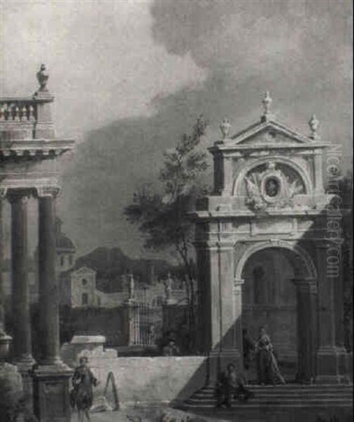 Architectural Capriccio With Figures In Front Of An Archway - view 1