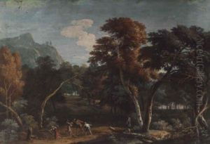A Wooded Landscape With Peasants Killing A Snake