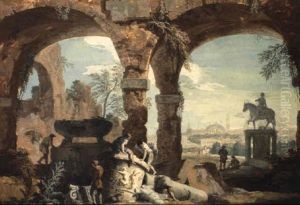 Capriccio Con Rovine, Sarcofago E Monumento Equestre by Marco Ricci