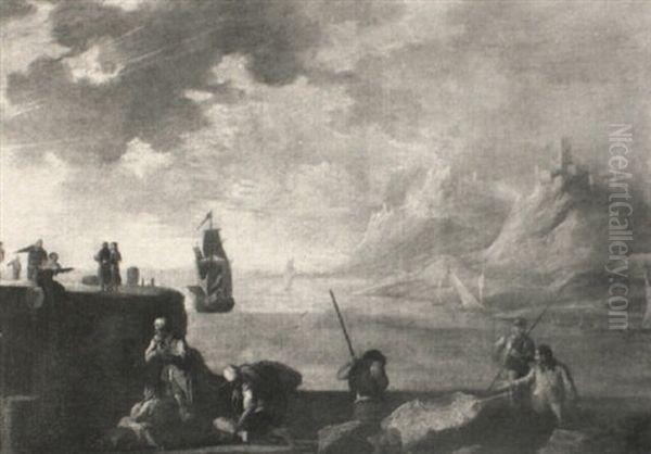 Italianate Coastal Landscape With Fishermen - view 1