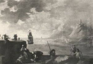 Italianate Coastal Landscape With Fishermen by Marco Ricci