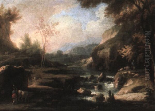 River Landscape With Herders And Their Flocks - view 1