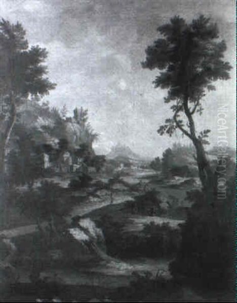 Travellers Passing A Fortified Mansion In A Mountainous Landscape - view 1