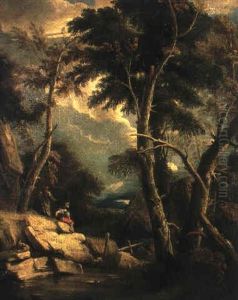 Soldat Und Ermiten In Bewaldetem Flusstal by Marco Ricci